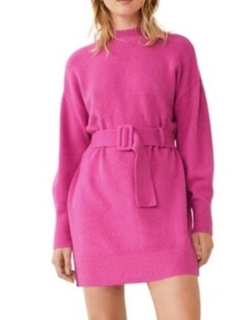 NWT & Other Stories Hot Pink Belted Mini Sweater Dress size S